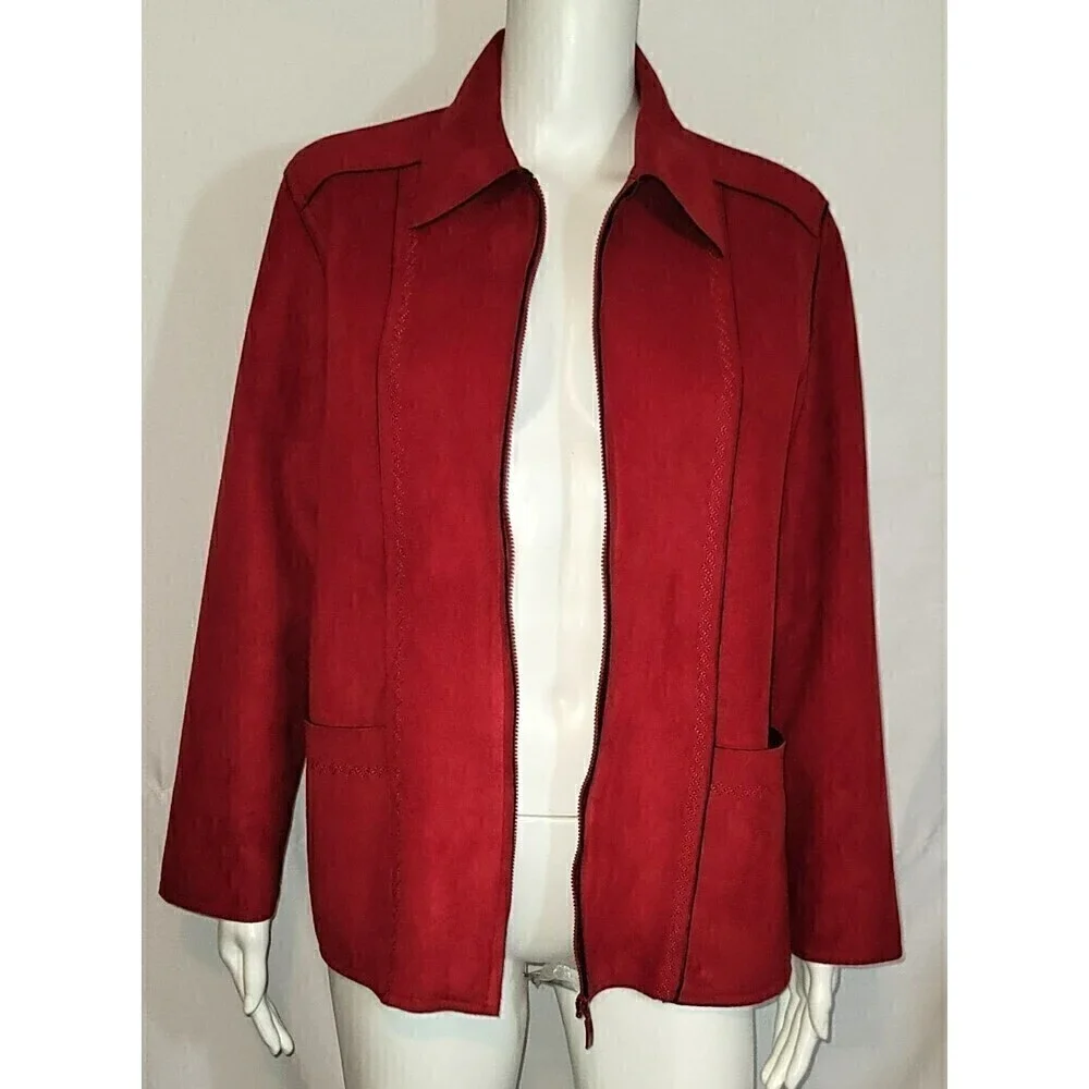 Alfred Dunner Zipped Brushed Suede Fleece Blazer - Size 8P